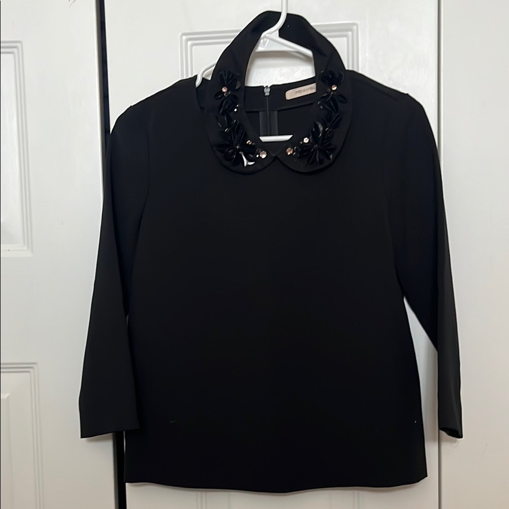Black Embellished Collar Women's Top